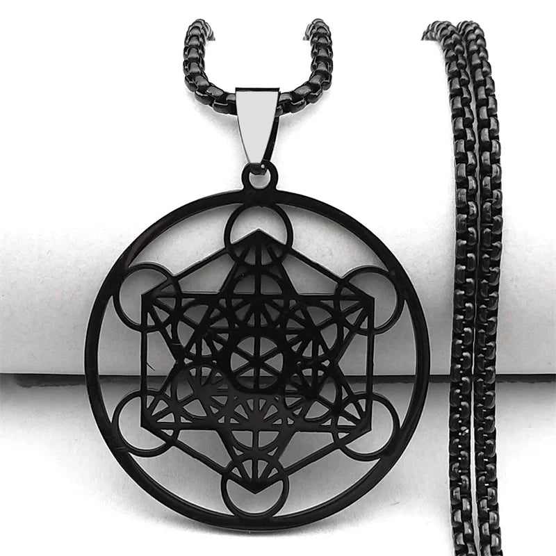 Necklace with Black Metatron Cube Pendant