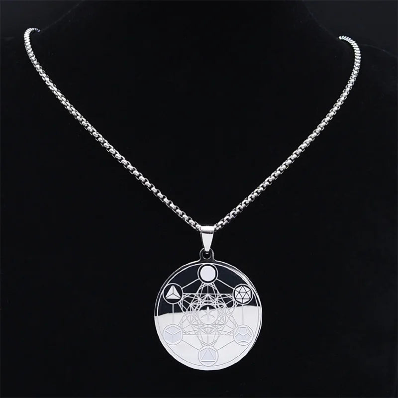 Necklace with Metatron Cube Pendant for Men or Women silver