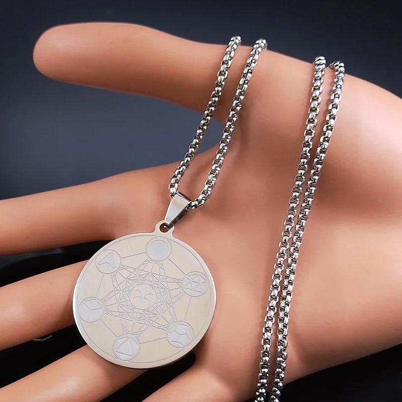 Necklace with Metatron Cube Pendant for Men or Women