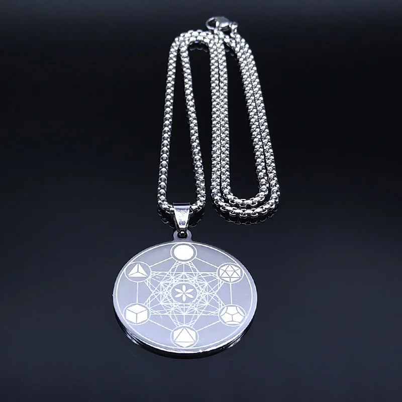 Necklace with Metatron Cube Pendant for Men or Women silver