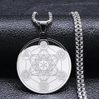 Necklace with Metatron Cube Pendant for Men or Women silver