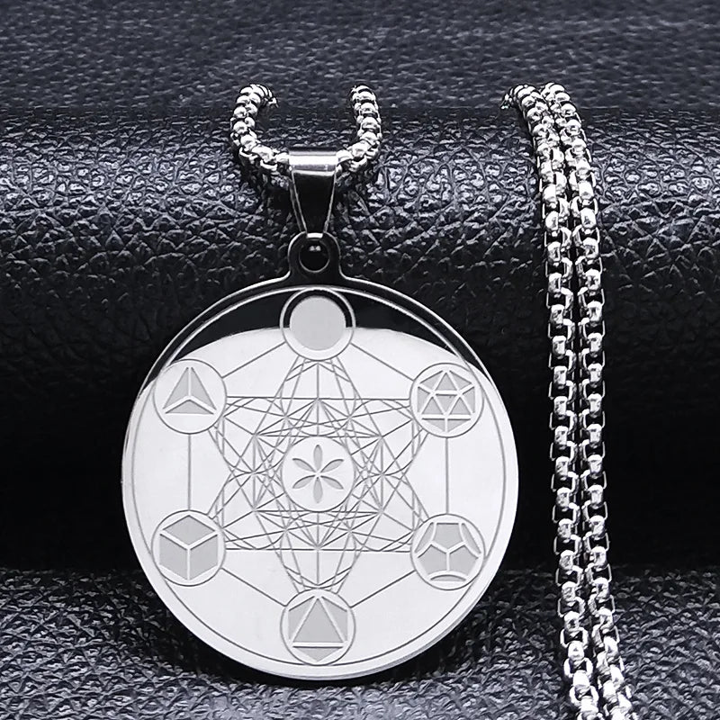 Necklace with Metatron Cube Pendant for Men or Women silver