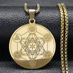 Necklace with Metatron Cube Pendant for Men or Women gold
