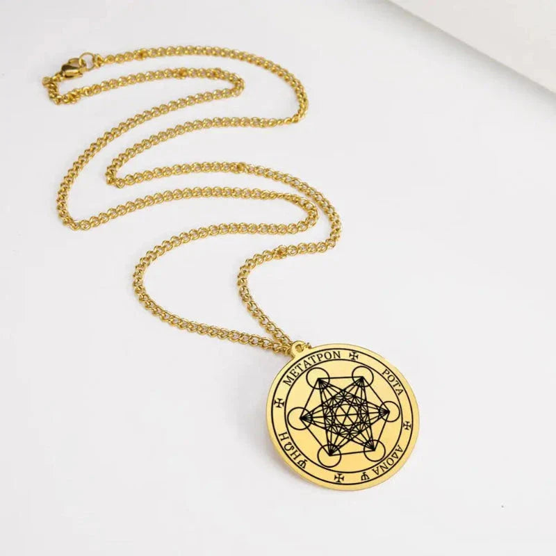 Necklace with Gold Metatron Cube Pendant