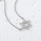 Necklace with a rhinestone Star of David pendant, Jewish symbol silver