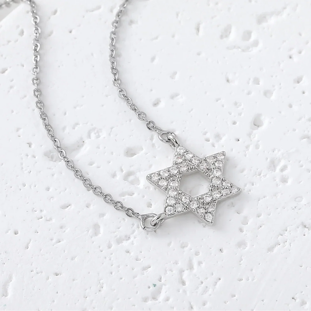 Necklace with a rhinestone Star of David pendant, Jewish symbol silver