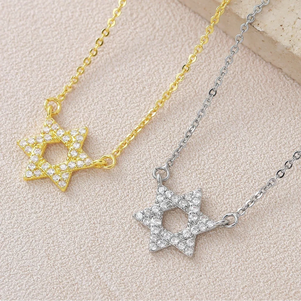 Necklace with a rhinestone Star of David pendant, Jewish symbol