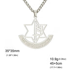 Necklace with pendant featuring the Star of David and symbolic Jewish fleur-de-lis in silver