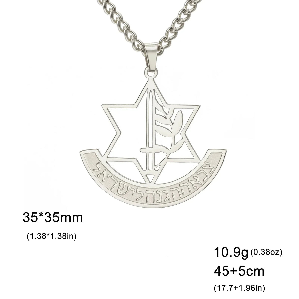 Necklace with pendant featuring the Star of David and symbolic Jewish fleur-de-lis in silver