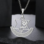 Necklace with pendant featuring the Star of David and symbolic Jewish fleur-de-lis in silver