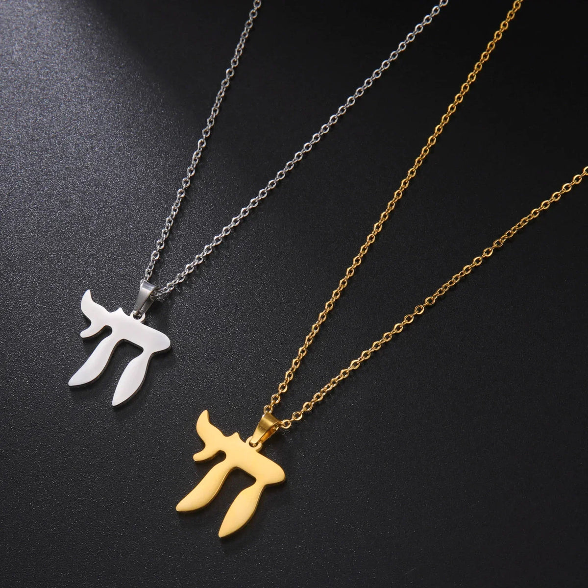 Necklace with Hebrew letter Chai pendant, Jewish symbol of life, gold