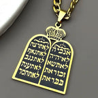 Necklace with Jewish prayer pendant, the 10 commandments of the Torah, gold