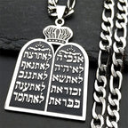 Necklace with Jewish prayer pendant, the 10 commandments of the Torah, silver