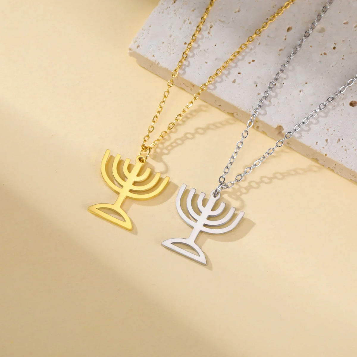 Necklace with Menorah, the symbol of Jewish identity, pendant 