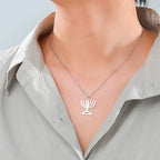 Necklace with pendant of the Jewish identity symbol Menorah silver
