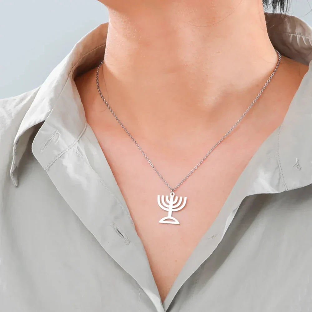Necklace with pendant of the Jewish identity symbol Menorah silver