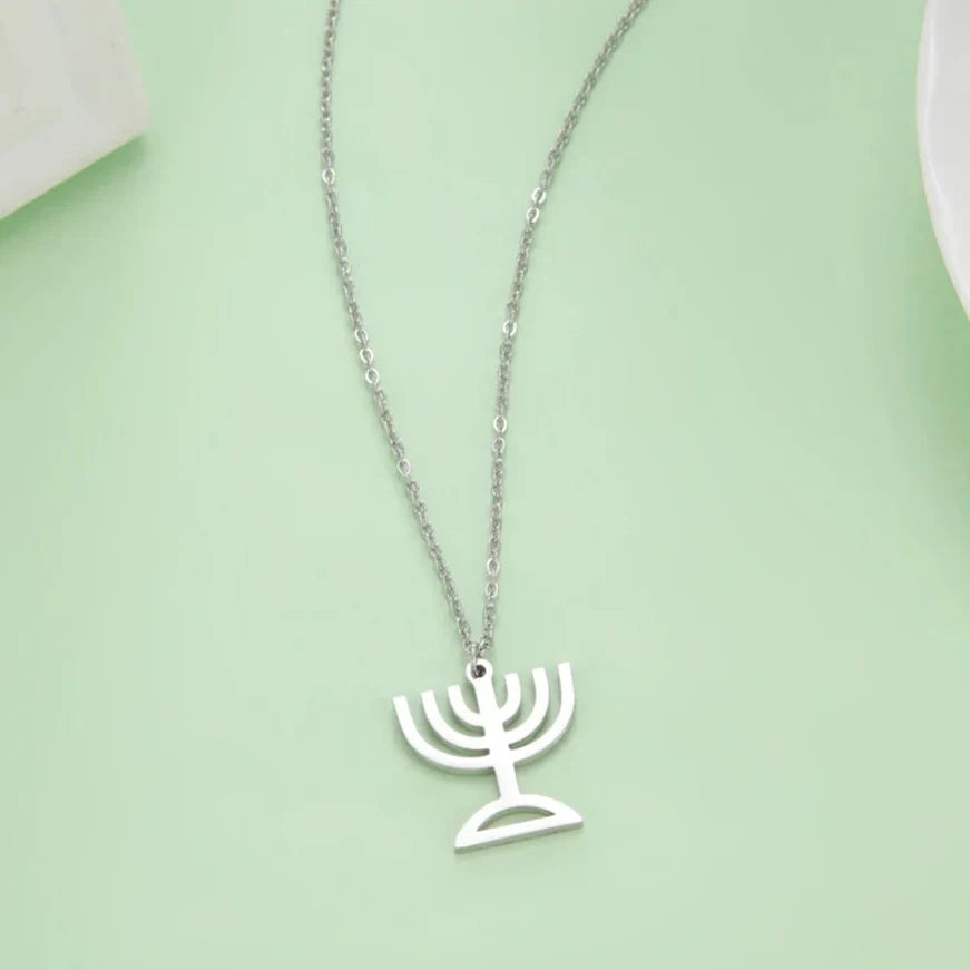 Necklace with pendant of the Jewish identity symbol Menorah silver