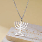 Necklace with pendant of the Jewish identity symbol Menorah silver