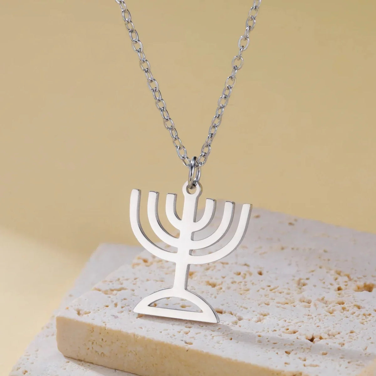 Necklace with pendant of the Jewish identity symbol Menorah silver
