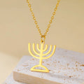 Necklace with pendant of the Jewish identity symbol Menorah gold