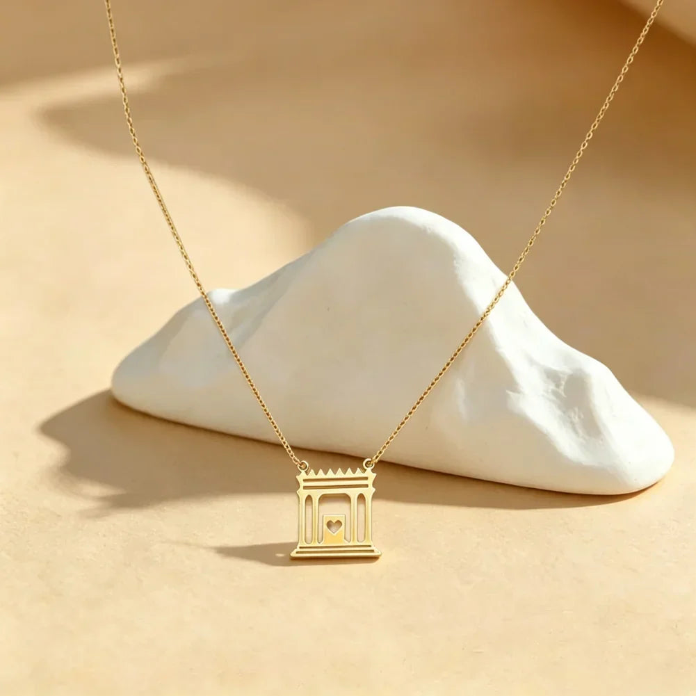 Necklace with pendant of the sacred temple of Jerusalem "The Beit Hamikdash" in gold-tone