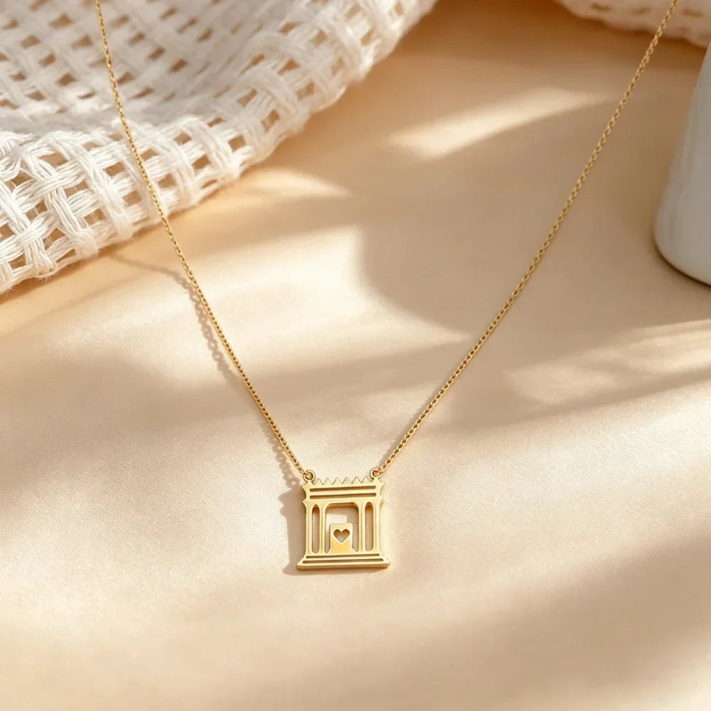 Necklace with pendant of the sacred temple of Jerusalem "The Beit Hamikdash" in gold-tone
