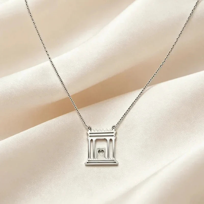 Necklace with pendant of the sacred temple of Jerusalem "The Beit Hamikdash" in silver-tone