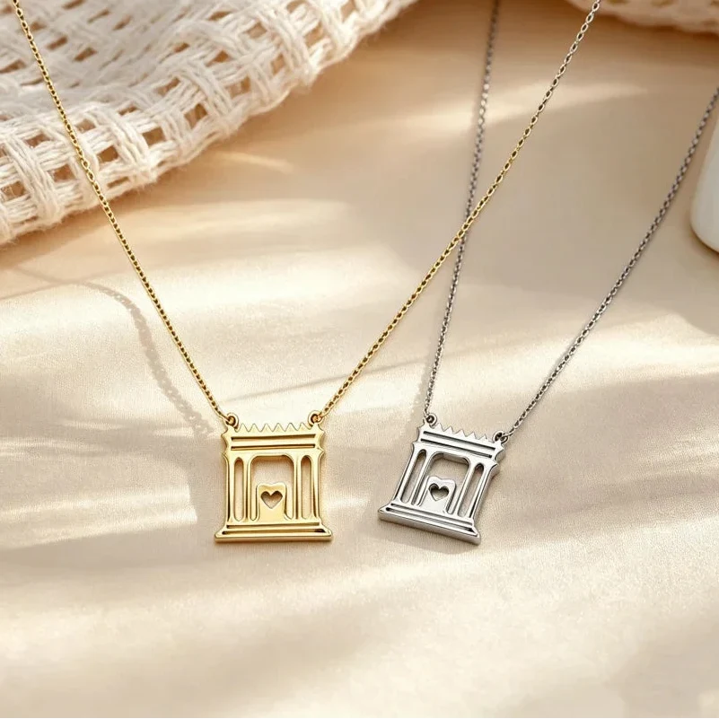Necklace with pendant of the sacred temple of Jerusalem "The Beit Hamikdash" in gold-tone