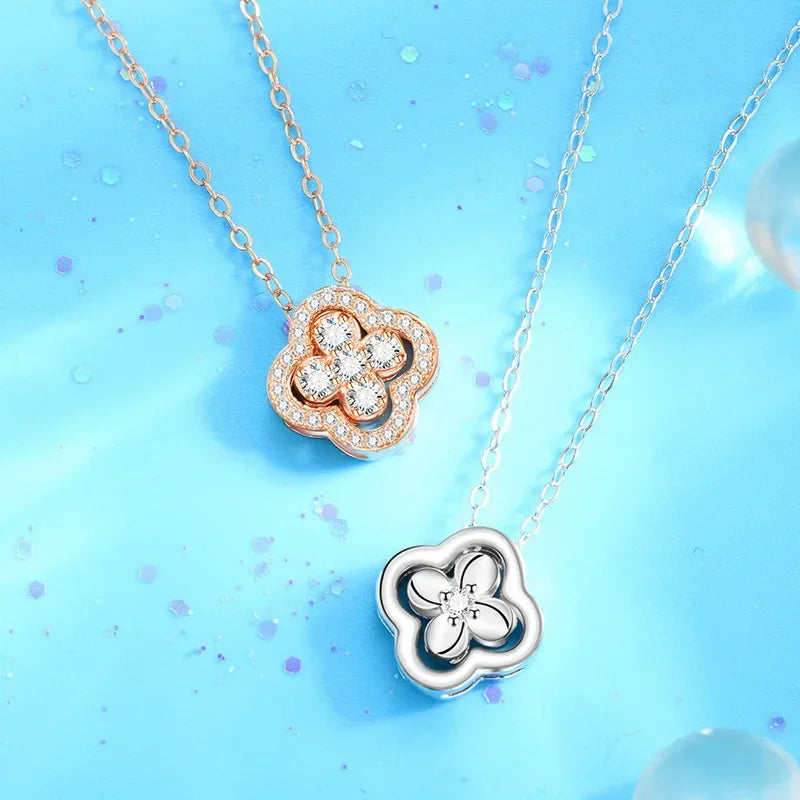 Necklace with 4-Leaf Clover Leaf Pendant in Silver Zircon