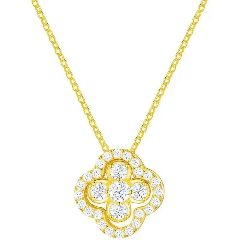 Necklace with 4-Leaf Clover Leaf Pendant in Gold Zircon