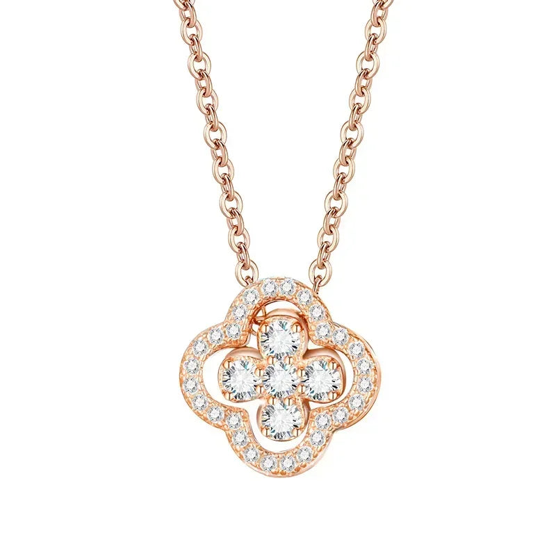 Necklace with 4-Leaf Clover Leaf Pendant in Rose Gold Zircon