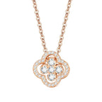 Necklace with 4-Leaf Clover Leaf Pendant in Rose Gold Zircon