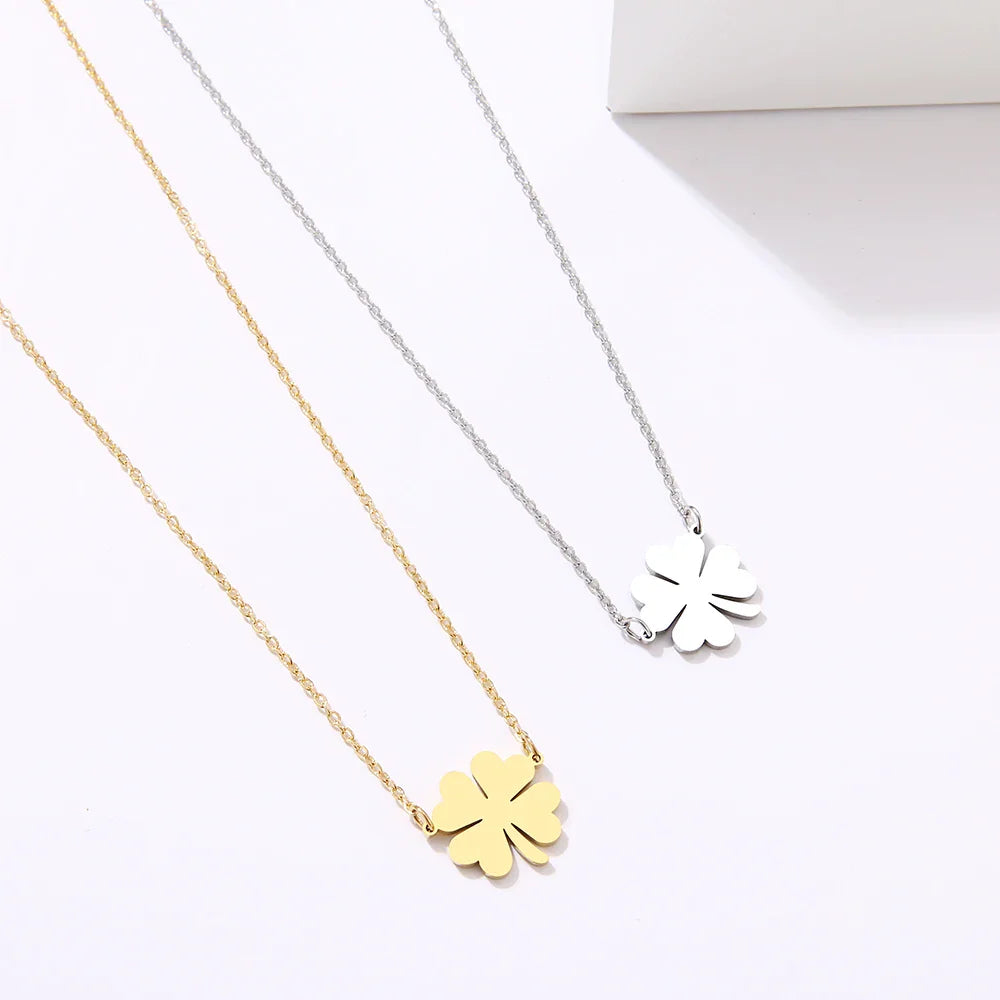 Necklace with Silver Lucky Clover Leaf Pendant