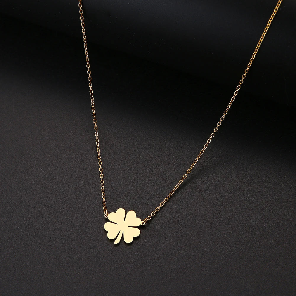 Necklace with Gold Lucky Clover Leaf Pendant