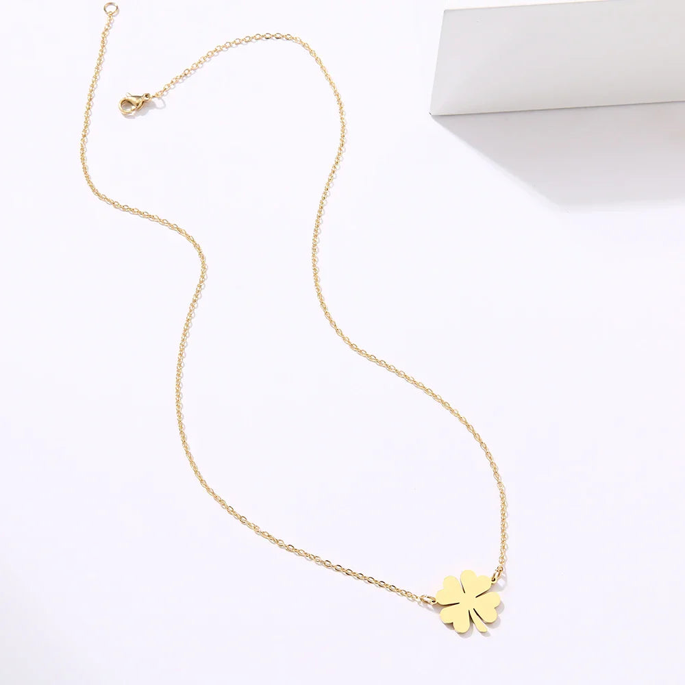 Necklace with Gold Lucky Clover Leaf Pendant