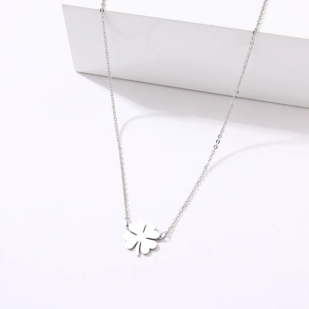 Necklace with Silver Lucky Clover Leaf Pendant