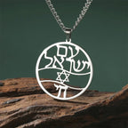 Necklace with Hebrew letter pendant, Chai and the Star of David Jewish symbols silver