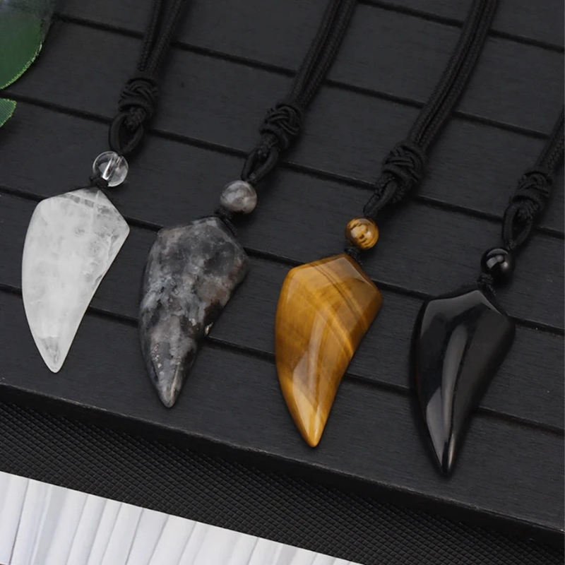Necklace with Natural Stone Pendant Shark Tooth