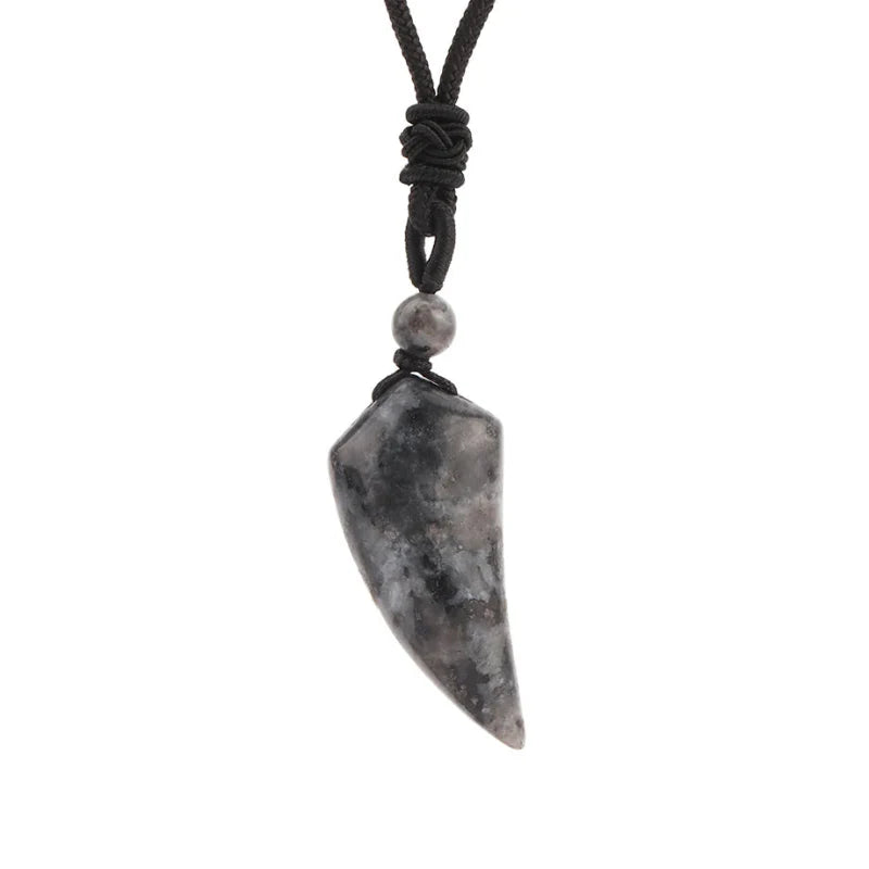 Necklace with Natural Stone Pendant Shark Tooth Black Labradorite