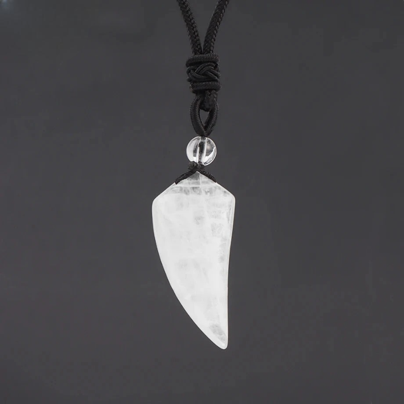 Necklace with Natural Stone Pendant Shark Tooth White Crystal
