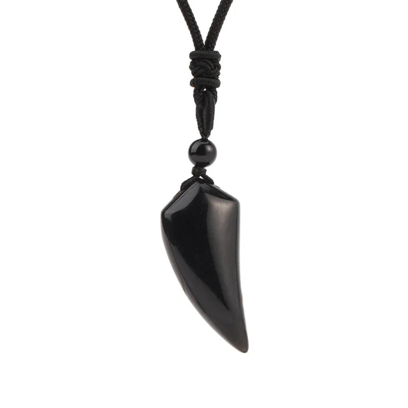 Necklace with Natural Stone Pendant Shark Tooth Obsidian