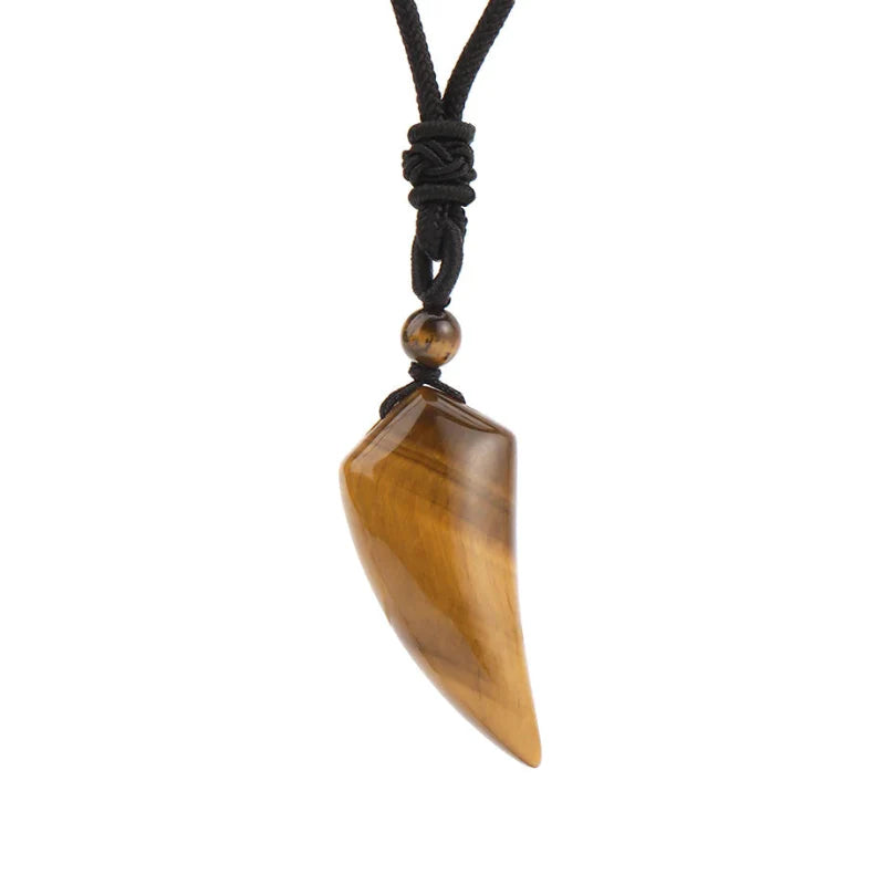 Necklace with Natural Stone Pendant Shark Tooth Tiger's Eye