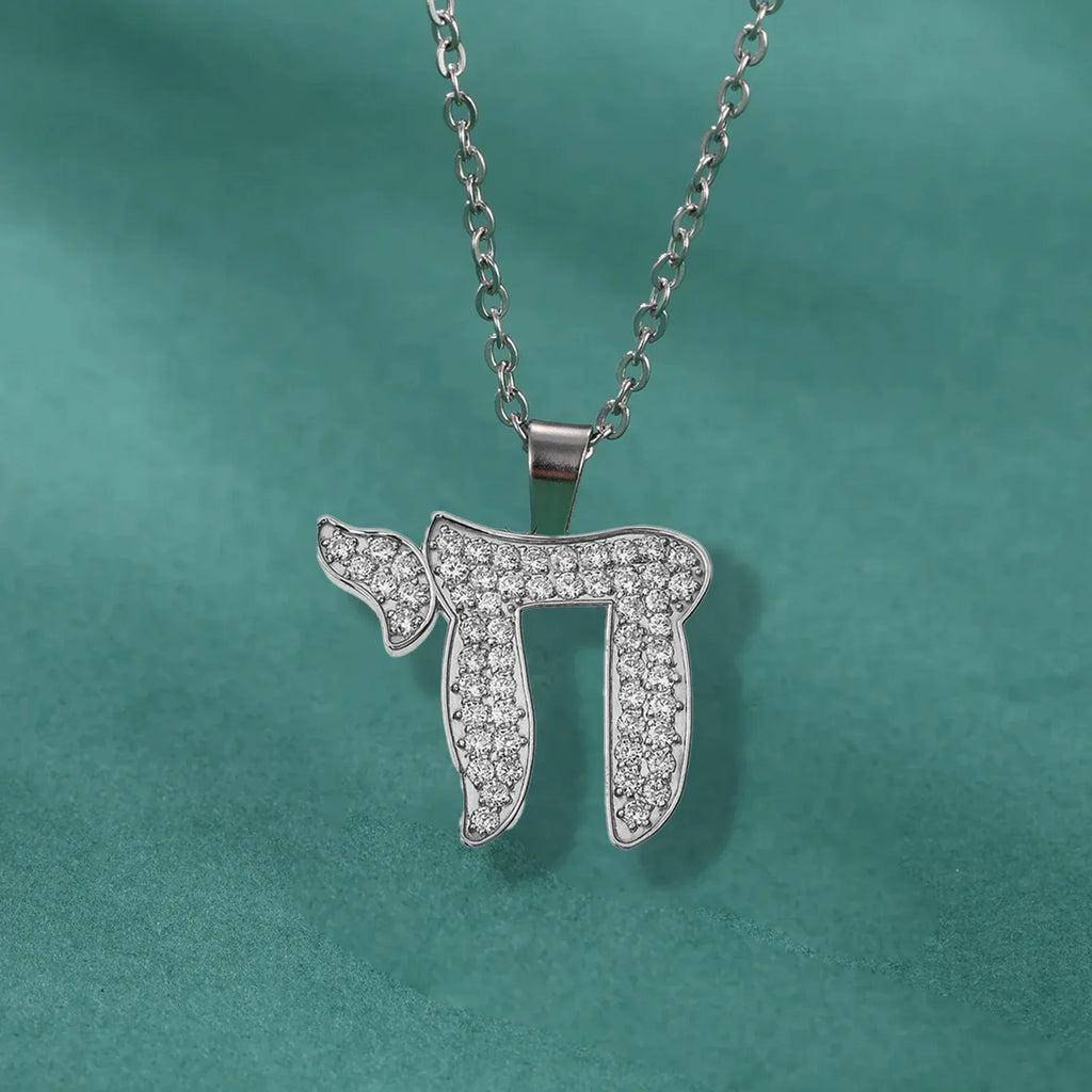 Necklace with crystal pendant of the Jewish symbol of life Chai in silver