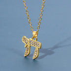 Necklace with crystal pendant of the Jewish symbol of life Chai in gold