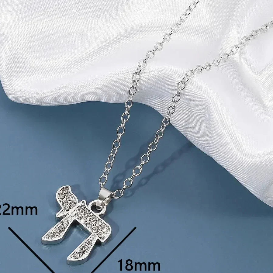 Necklace with crystal pendant of the Jewish symbol of life Chai