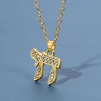 Necklace with crystal pendant of the Jewish symbol of life Chai in gold