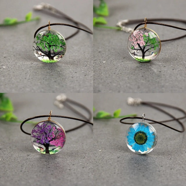 Necklace with Blown Glass Pendant Tree of Life