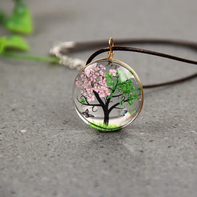 Necklace with Blown Glass Pendant Tree of Life