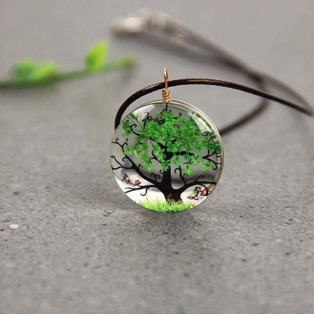 Necklace with Blown Glass Pendant Tree of Life
