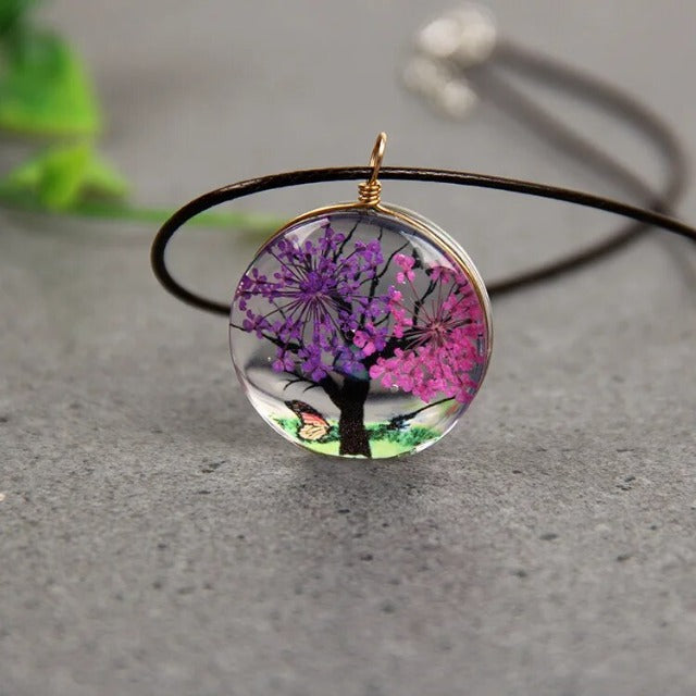 Necklace with Blown Glass Pendant Tree of Life